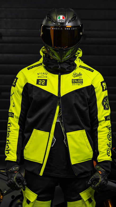 Ride Rich Regency V2 Flow Mesh Armoured GP Softshell Motorcycle Jacket - Yellow